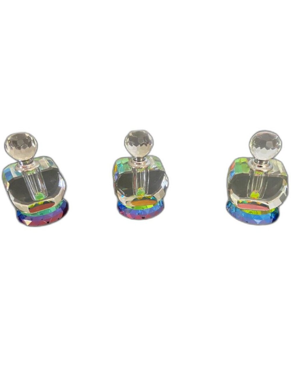 Cut Crystal Perfume Bottle Faceted Screw Off Top Glass Dipper